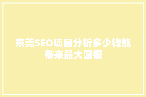 东莞SEO项目分析多少钱能带来最大回报