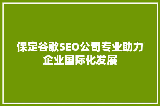 保定谷歌SEO公司专业助力企业国际化发展