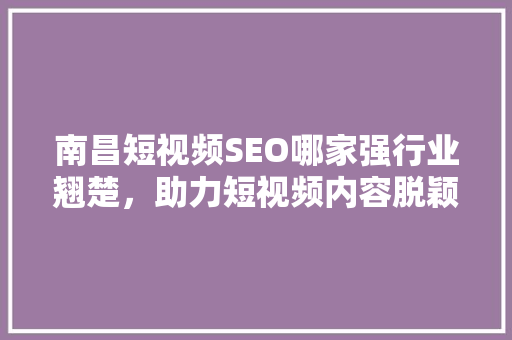 南昌短视频SEO哪家强行业翘楚，助力短视频内容脱颖而出