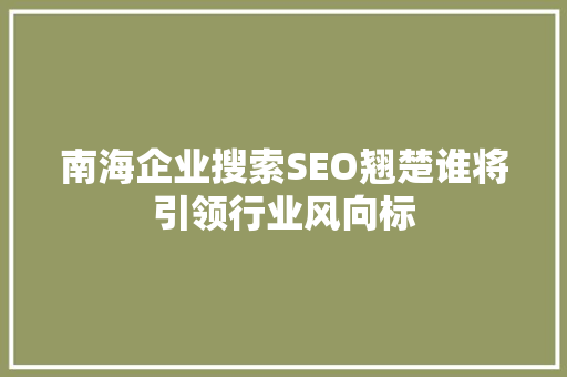 南海企业搜索SEO翘楚谁将引领行业风向标