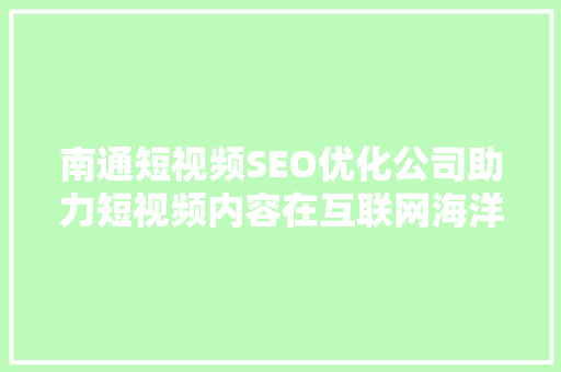 南通短视频SEO优化公司助力短视频内容在互联网海洋中乘风破浪