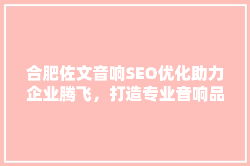 合肥佐文音响SEO优化助力企业腾飞，打造专业音响品牌