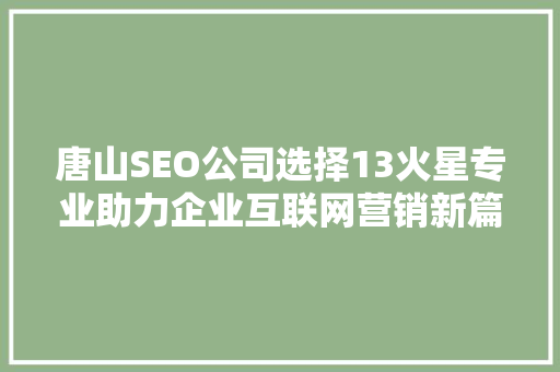 唐山SEO公司选择13火星专业助力企业互联网营销新篇章