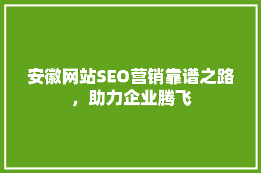 安徽网站SEO营销靠谱之路，助力企业腾飞