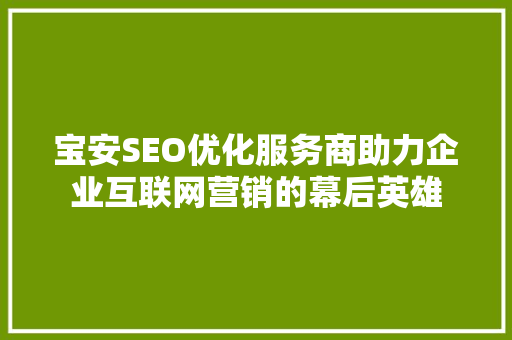 宝安SEO优化服务商助力企业互联网营销的幕后英雄