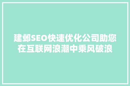 建邺SEO快速优化公司助您在互联网浪潮中乘风破浪