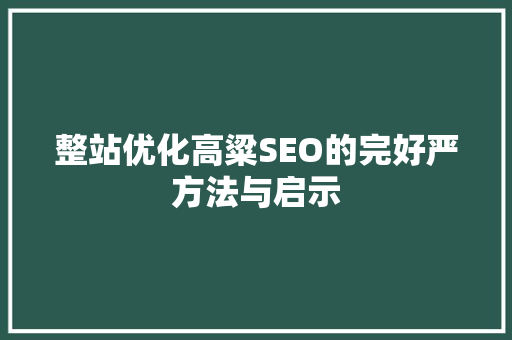 整站优化高粱SEO的完好严方法与启示