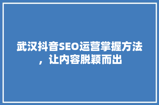 武汉抖音SEO运营掌握方法，让内容脱颖而出