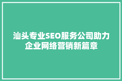 汕头专业SEO服务公司助力企业网络营销新篇章