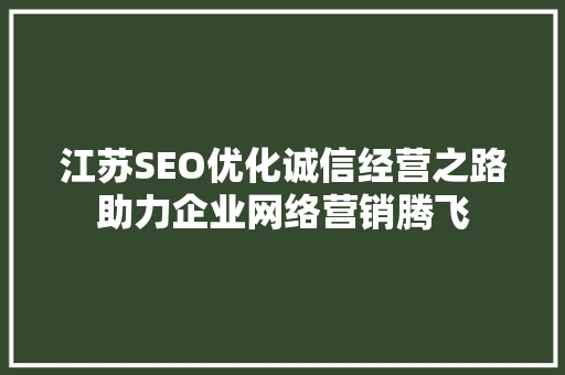 江苏SEO优化诚信经营之路助力企业网络营销腾飞