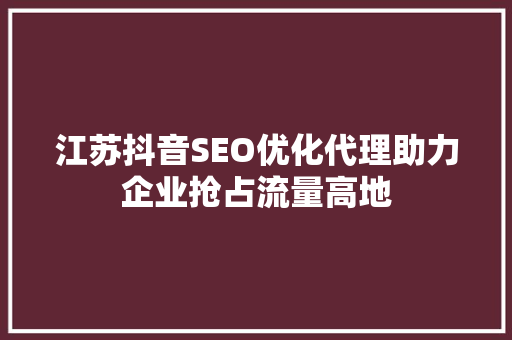 江苏抖音SEO优化代理助力企业抢占流量高地