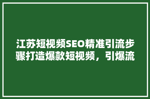 江苏短视频SEO精准引流步骤打造爆款短视频，引爆流量盛宴