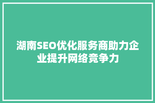 湖南SEO优化服务商助力企业提升网络竞争力