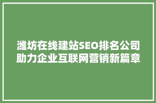潍坊在线建站SEO排名公司助力企业互联网营销新篇章
