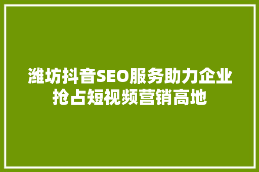 潍坊抖音SEO服务助力企业抢占短视频营销高地