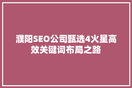 濮阳SEO公司甄选4火星高效关键词布局之路