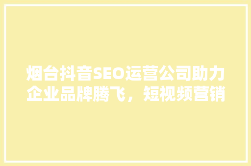 烟台抖音SEO运营公司助力企业品牌腾飞，短视频营销之路