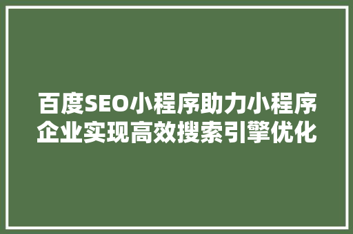 百度SEO小程序助力小程序企业实现高效搜索引擎优化