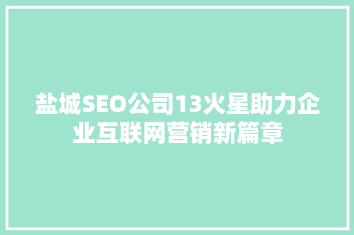 盐城SEO公司13火星助力企业互联网营销新篇章