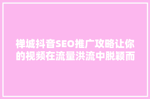 禅城抖音SEO推广攻略让你的视频在流量洪流中脱颖而出
