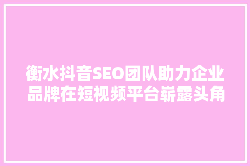 衡水抖音SEO团队助力企业品牌在短视频平台崭露头角