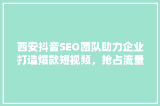西安抖音SEO团队助力企业打造爆款短视频，抢占流量高地