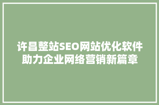 许昌整站SEO网站优化软件助力企业网络营销新篇章