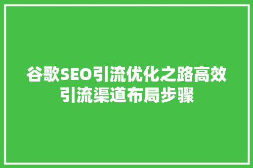 谷歌SEO引流优化之路高效引流渠道布局步骤