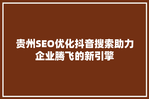 贵州SEO优化抖音搜索助力企业腾飞的新引擎