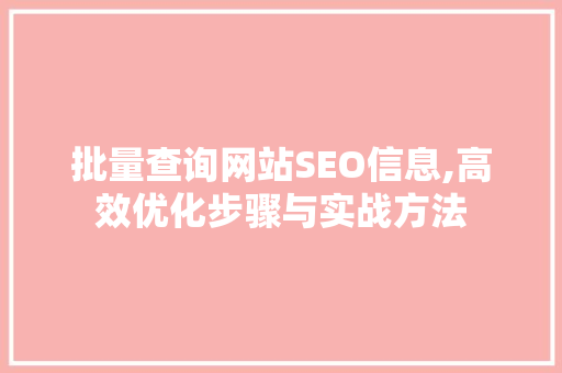 批量查询网站SEO信息,高效优化步骤与实战方法