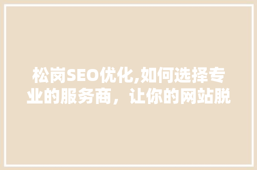 松岗SEO优化,如何选择专业的服务商，让你的网站脱颖而出