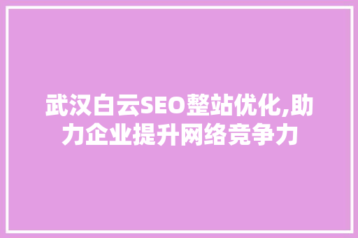 武汉白云SEO整站优化,助力企业提升网络竞争力
