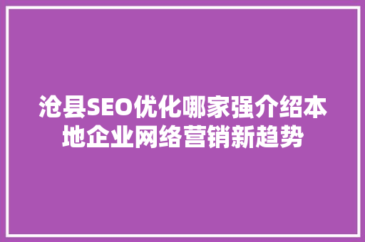 沧县SEO优化哪家强介绍本地企业网络营销新趋势