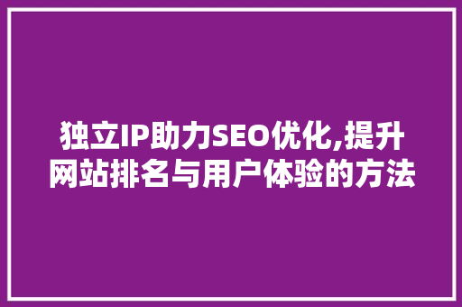 独立IP助力SEO优化,提升网站排名与用户体验的方法