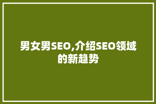 男女男SEO,介绍SEO领域的新趋势