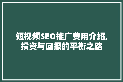 短视频SEO推广费用介绍,投资与回报的平衡之路