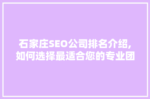 石家庄SEO公司排名介绍,如何选择最适合您的专业团队