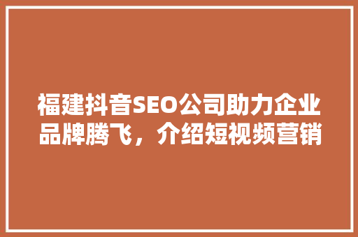 福建抖音SEO公司助力企业品牌腾飞，介绍短视频营销之路
