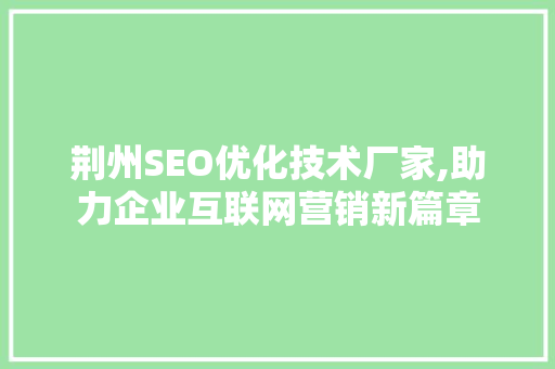 荆州SEO优化技术厂家,助力企业互联网营销新篇章