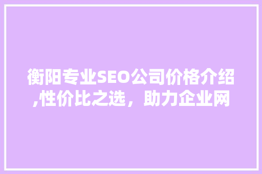 衡阳专业SEO公司价格介绍,性价比之选，助力企业网络营销