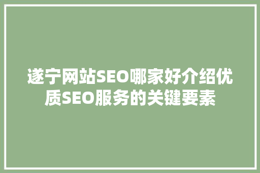遂宁网站SEO哪家好介绍优质SEO服务的关键要素
