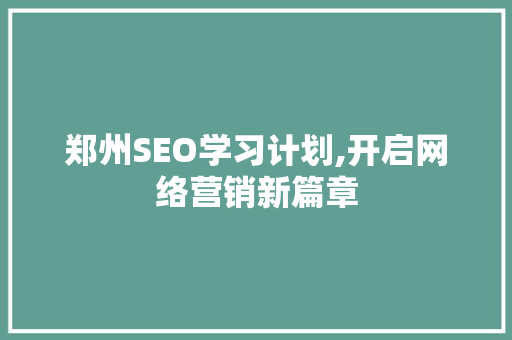 郑州SEO学习计划,开启网络营销新篇章