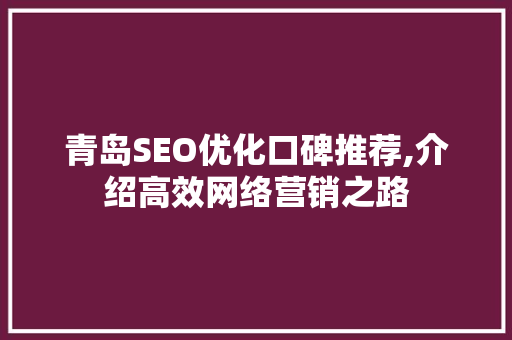 青岛SEO优化口碑推荐,介绍高效网络营销之路