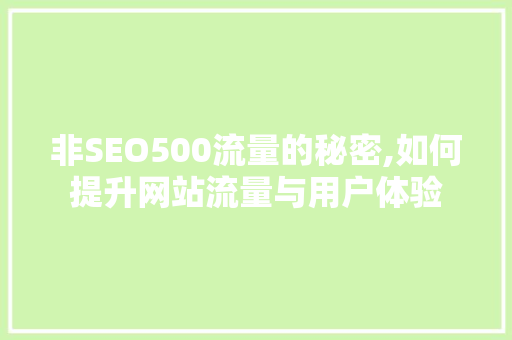 非SEO500流量的秘密,如何提升网站流量与用户体验  第1张
