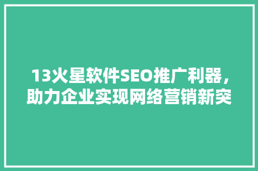 13火星软件SEO推广利器，助力企业实现网络营销新突破