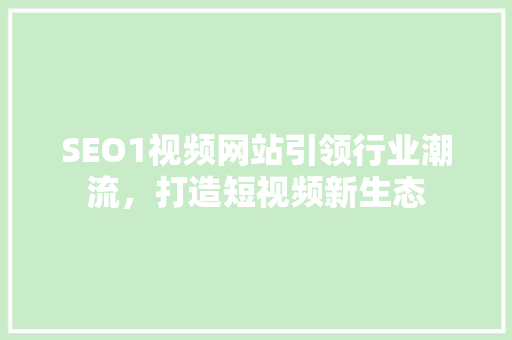 SEO1视频网站引领行业潮流，打造短视频新生态
