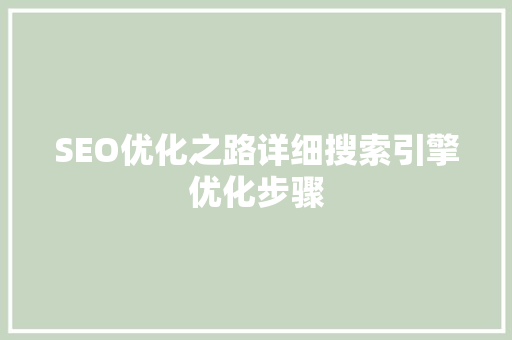 SEO优化之路详细搜索引擎优化步骤