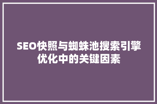 SEO快照与蜘蛛池搜索引擎优化中的关键因素