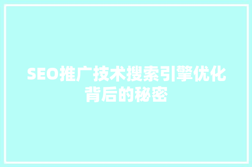 SEO推广技术搜索引擎优化背后的秘密