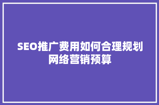 SEO推广费用如何合理规划网络营销预算